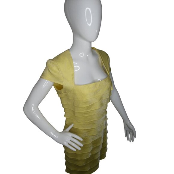 London‎ Times Fairycore Chifon Yellow Tiered Ruffle Cocktail Dress - Picture 3 of 7